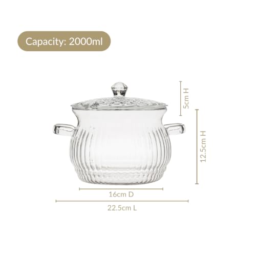 Image of Nestasia Glass Cooking Pot with Lid on Gas Stove (2L) - Transparent Glass Casserole with Handles for Cooking | Microwave & Dishwasher Safe, Lightweight & Durable Glass Cookware