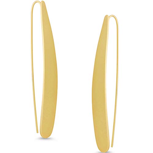 Humble Chic Curved Flat Bar Dangles - Hypoallergenic Metallic Long Linear Tear-Drop Matte Polished Threader Earrings, 14k Yellow - Matte, 10k Yellow Gold-Electroplated Brass, Hypoallergenic