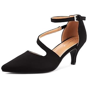 Greatonu Dames Pointed Toe Court Schoenen met enkelbandje en kitten hiel