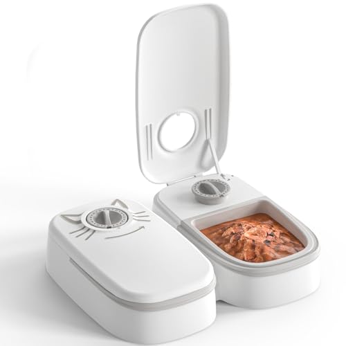 SYNPACTEON Automatic 2-Meal Cat Feeder - 48-Hour Timed Pet Wet Food Dispenser for Yogurt and Canned Meals Perfect for Puppies Kittens and Small Dogs(No Ice Packs)