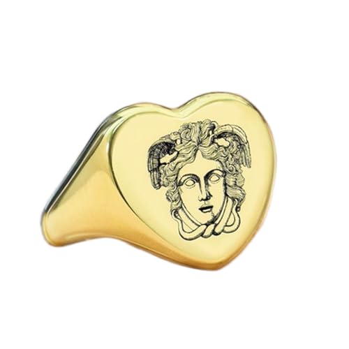 Bague Méduse en forme de cœur argent 925 plaqué or chevalière