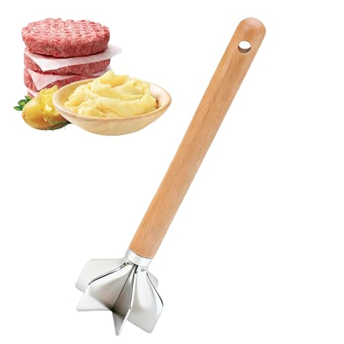 Tyinerc de Carne Picada - Picadora con Mango de Madera para Alimentos | de Nueces Ergonómicas - para la Preparación de Carne Verduras Patatas Pollo Carne de res Nueces y Hamburguesas