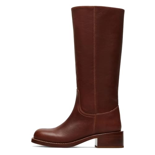 Image of Women's Knee High Riding Boots Round Toe Side Zipper Chunky Block Heel Tall Boots Comfortable Pull on Wide Calf Boots