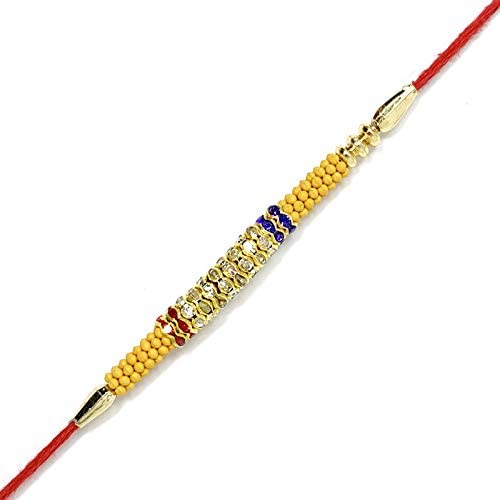 Image of Rakhi for Brother(Combo of 2) Rakhi Set of Rudraksh /Kundan /Pearl /Dimond Ring /Moti /Beads for Bhaiya, Bhabhi, Sister, Kids with roli chawal Rakhi-V0100
