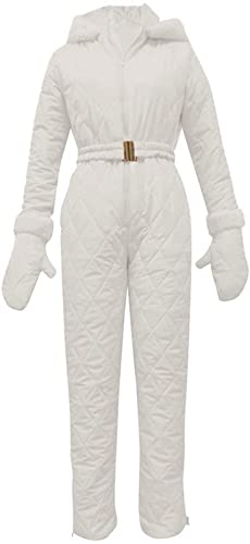 Traje de Nieve cálido de Invierno for Mujer, Trajes de esquí de Nieve for Deportes al Aire Libre, Pantalones Impermeables, Sudadera con Capucha de Invierno for Mujer, Ropa de Snowboard(Blanco,2XL)