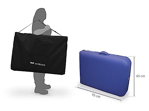 WELLCORE Massageliege, klappbar, aus Holz, Kunstleder, 185 x 65 cm, höhenverstellbar, Abnehmbarer Kopf, Zwei Erweiterungsarme, Gesichtsloch, Weiß, bis 225 kg