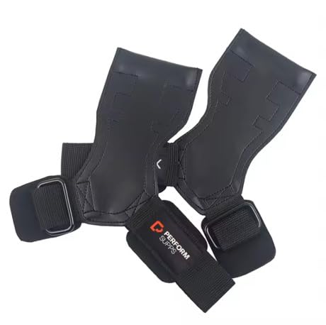 PERFORM SUPPS Grips for Weight Lifting, Cross Training and Gymnastics, Durable Workout Grips with Wrist Wraps, Comfortable Lifting Straps & Workout for Gymnastic Bars– Black (2-Pack)