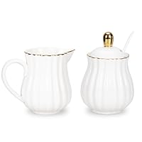 Prefdo Porzellan-Zucker- und Sahnekännchen-Set, britischer Stil, Krug und Zuckerdose, Zucker-Set mit Deckel und Löffel, Kaffeeservice für Zuhause, Kaffee, Tee, Party