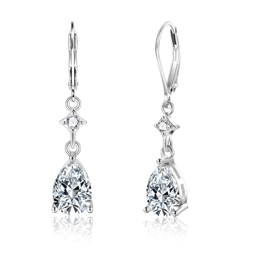 Sterling Silver Teardrop Earrings for Women Cubic Zirconia Silver Drop Leverback Dangle Earrings Hypoallergenic Teardrop Dangle Earring Jewelry for Gifts