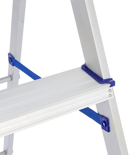Image of amazon basics Clamber Pro - Foldable Step Ladder, Firm Grip, 4 Steps (Aluminium Steps, Blue & Satin)