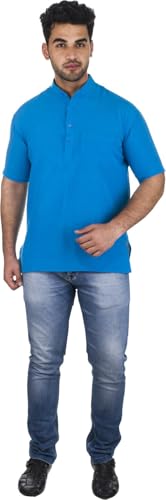 Image of Men's Cotton Short Kurta Without Pant | Mandarin Neck Short Kurta | Half Sleeve Casual Kurta | Traditional Ethnic Regular Kurta | Solid Plain Kurta for Men's (Pack of 1)