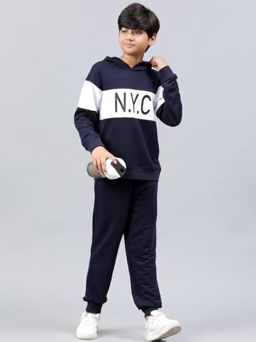 Image of Li'l Tomatoes Boys Fleece Winter Tracksuit Set | Full Sleeve Sweatshirt & Track Pant | Soft & Warm | 7-16 Years