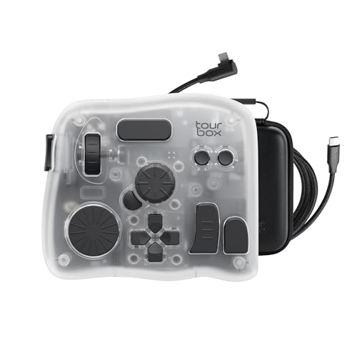 TOUR BOX Elite Plus All-in-Creative Controller, Bluetooth Keyboard for Photo & Video Editing, Color Grading, Illustration, Works with Procreate, Adobe & Davinci, Cable Bag Included (Ice Translucent)