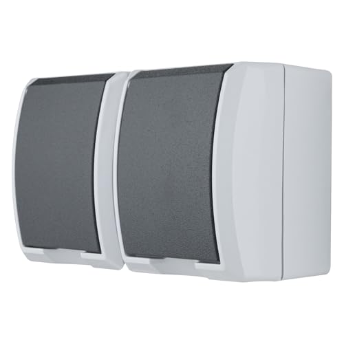 REV AquaForm Double Socket Wet Room Socket, IP44, Single Pole, Surface-Mounted, Grey, gray, Steckdose