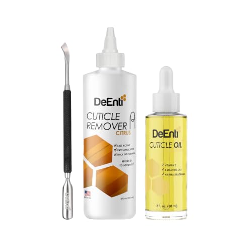 DeEnti Cuticle Set, Cuticle Remover Liquid and Oil with Pusher Tool, Citrus