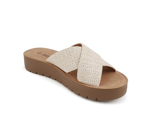 Image of Soda LUCY ~ Women Open Toe Flatform Platform Crisscross Band Upper Fashion Slide Sandals