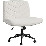 Yaheetech Wide Seat Cross Legged Office Chair, Adjustable Armless Office Chairs with Wheels, Vanity Chair Criss Cross Chair Swivel Computer Chairs, Beige - Image 1