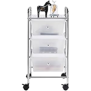 Yaheetech Trolley met 3 opbergvakken, rolcontainer rolbaar, badrolwagen met remmen, opbergwagen van plastic…