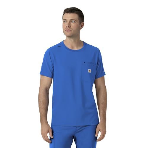Carhartt Scrubs C16510 Men's Force® Cross-Flex Crew Neck Scrub Top Small Royal Blue