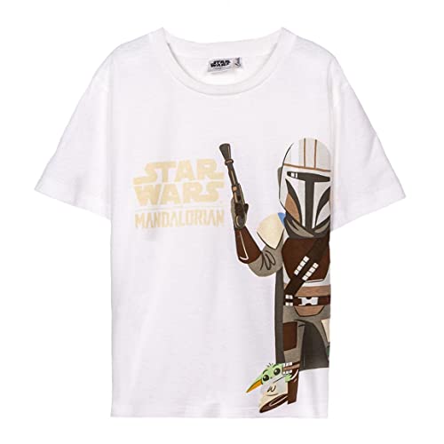 Camiseta Infantil The Mandalorian - Color Negro y Estampado - Talla 10 Años - Camiseta de Manga Corta Fabricada con Algodón 100% - Colección de Star Wars - Producto Original Diseñado en España