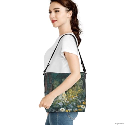 Image of HUGS IDEA Boho Bags for Women Leather Handbag Shoulder Bucket Crossbody Purse