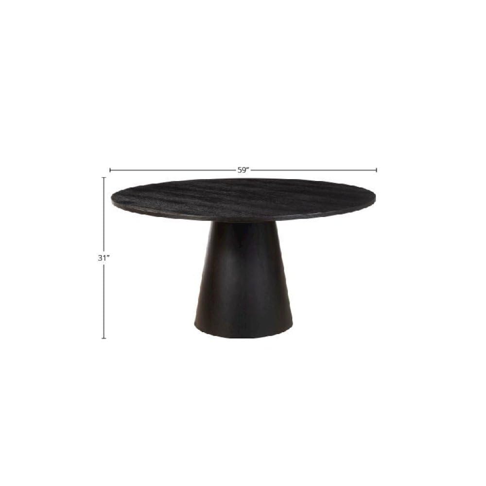 Alpine Furniture Brown Round Dining Table 59 Inches, Natural Finish with Tapered Pedestal Base, Solid Rubberwood Mindi Veneer, Seats 4-6 for Kitchen: Black 59 inch