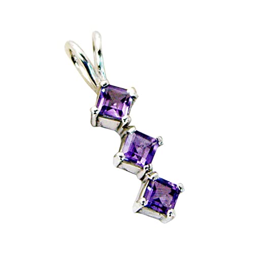 Pendentif en argent sterling 925 serti d'une améthyste carrée violette