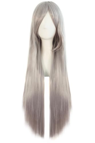 MapofBeauty 32 Inch Long Straight Anime Costume Cosplay Wig, Gray