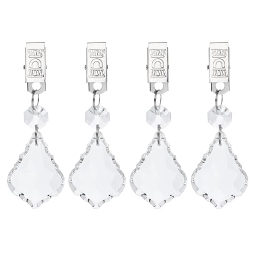 QUARKZMAN 4 Piezas De Pesos para Mantel Pesos para Cubierta De Mesa De Cristal con Clips Metálicos Colgante En Forma De Hoja De Arce Transparente 100 X 34mm para Decoración
