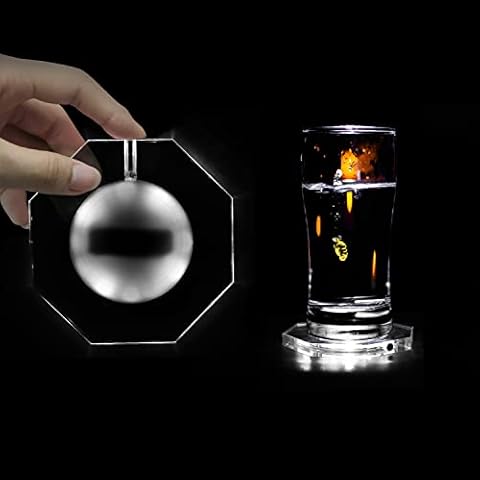 MEDOYOH Cool White LED Octagon Coaster Light, USB Rechargeable LED Coaster with 3 Light Modes, Acrylic Coasters Glasses Coasters for Beer Cocktail Party Wedding Engagement Bar Christmas Cover