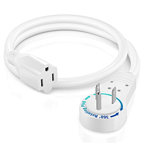 Maximm Extension Cord 1 Foot 360° Rotating Flat Plug, 3-Prong Grounded Power Cable UL Certified, 13A 125V, Heavy Duty 14AWG Wire White
