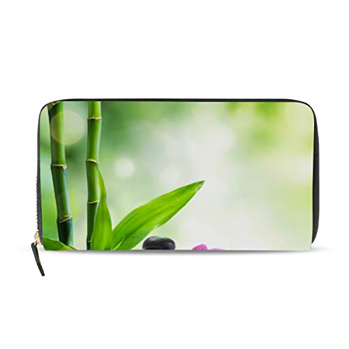 Portefeuille long en cuir pour femme grande capacité zippé motif zen orchidée