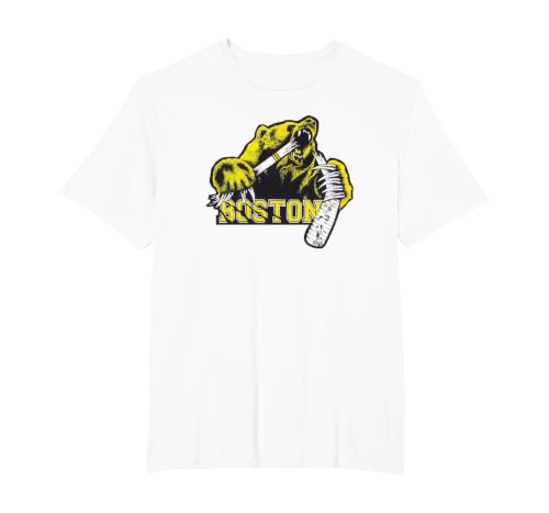 Grizzly Bear Biting Hockey Stick Claws Through Words Boston T-Shirt, Men's Big and Tall, White, 2X Tall