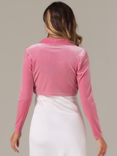 Image of Allegra K Long Sleeve Velvet Shrug Top for Women's Open Front Cocktail Party Cropped Bolero Cardigan