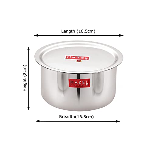 Image of HAZEL Stainless Steel Tope with Lid 1 Litre | Patila 16.5 cm Heavy Gauge Flat Bottom Bhagona Dekchi Boiling & Cooking Vessel