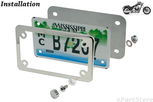 Image of Motorcycle License Plate Frame Slim Polished 304 Stainless Steel Metal Tag Holder Fits Standard 7 x 4 Plates for Harley Cruiser Touring Sport Bikes