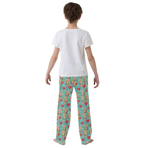 Cute Bear Heart Long Pajama Pants Elastic Waist PJ Bottoms with Pockets S A1128824