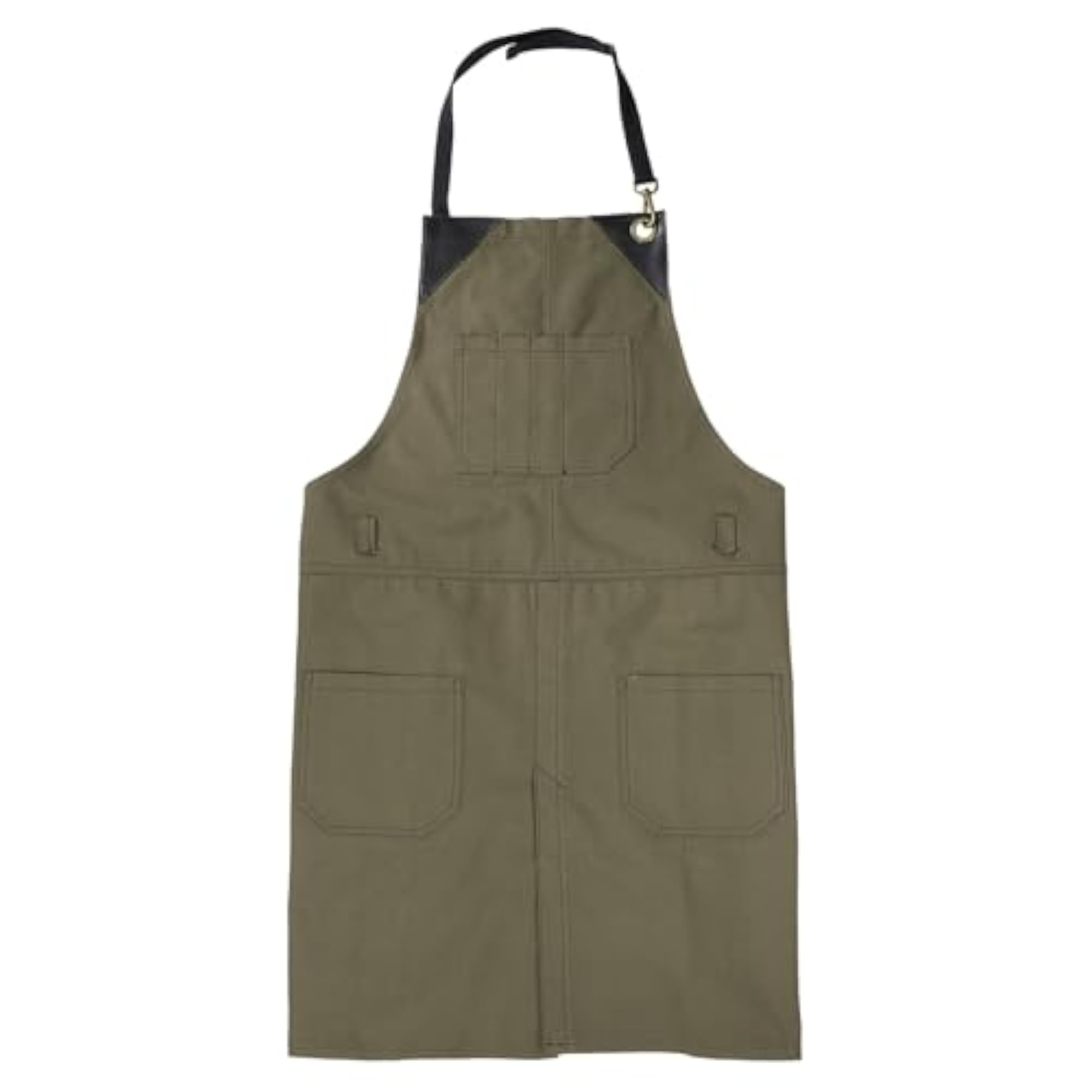 No-Tie Twill Apron with Leather Reinforcement, Adjustable Chef Apron