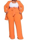 IyMoo Black Suit for Women Plus Size Lapel Collar Long Sleeve Straight Leg Pants 2 Piece Suit Set Outfits Elegant Uniform Suits Orange 3X