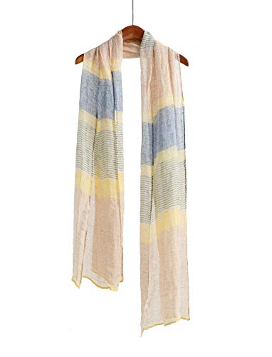 Linen Scarf Shawl Wrap Soft Lightweight Summer Scarves And Wraps For Men And Women. (Yellow stripes)