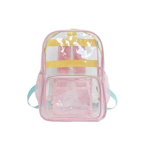 clear backpack Heavy Duty PVC Transparent Bookbag Stadium Events Approved with Reinforced Strap for Security (pink)