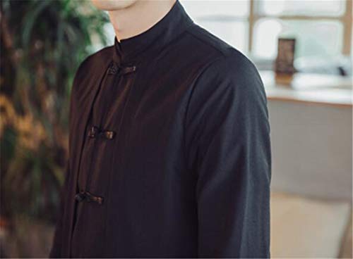 Image of HZCX FASHION Men's Vintage Cotton Linen Stand Collar Frog-Button Trench Coats