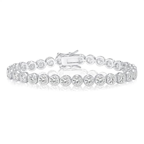 Gemsme 18K White Gold Plated 4mm Cubic Zirconia Bezel Set Tennis Bracelet for Women, Roll Tiny Bead Tennis Link Bracelet (18)