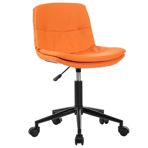K IKIDO Silla de Oficina Ergonómica - Silla de Oficina Giratoria de 360° para el Hogar - Silla Especial para Maquillaje y Tocador - Silla Giratoria de Fibra de Cuero (Color Naranja)