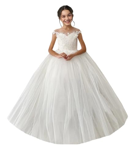 M_RAC Lace Appliques Flower Girls Dresses for Wedding Party Dress Tulle First Communion Ball Gowns with Bow FL001