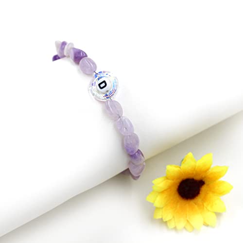 Image of Uloveido Purple Natural Stone and Austrian Crystal Letter Bracelet, Personalized Initial Jewelry for Women A-Z 26 Letters