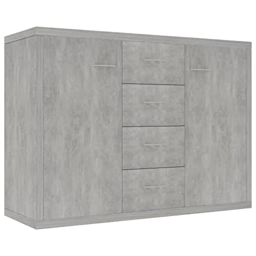vidaXL Buffet Armoire à Tiroirs Commode Meuble de Rangement avec 4 Tiroirs et 2 Portes Salon Chambre Maison Gris Béton 88x30x65 cm Aggloméré