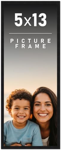 5x13 Frame Black Picture Frame - Complete Modern Photo Frame Includes UV Acrylic Shatter Guard Front, Acid Free Foam Backing Board, Hanging Hardware Wood Wall Frames for Family Photos - no Mat