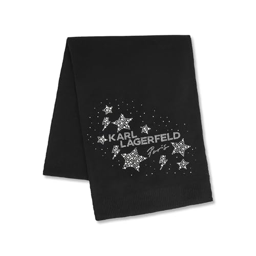 KARL LAGERFELD Women's Scarf with Star Jewels and Logo, Black, One Size3
