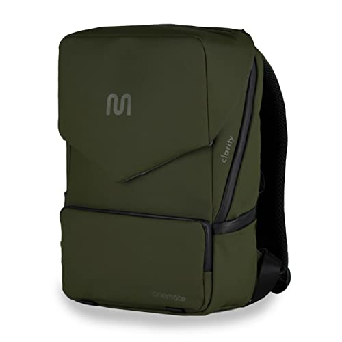 onemate Rucksack clarity mit diversen Fächern & Features für Ordnung im Alltag stoßsicheres Laptopfach 99% aus recycelten Plastikflaschen robust & wasserdicht (15L) (Grün ohne flap)